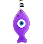 Nazar Boncuklu Balık Şekilli Lila Rengi Cam Duvar Süsü Hediyelik Dekor Eşya thumbnail 2