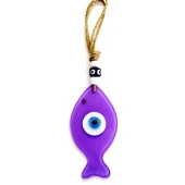 Nazar Boncuklu Balık Şekilli Lila Rengi Cam Duvar Süsü Hediyelik Dekor Eşya thumbnail 3