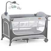 Gulz Atlas Plus Anne Yanı Sallanır Cibinlikli Dönenceli Oyun Parkı Bebek Beşik 70X110 Cm + Yataklı Dark Grey thumbnail 6