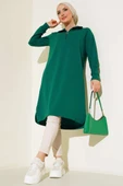 Yarım Fermuarlı Basıc Uzun Tunik Zümrüt Yeşili thumbnail 2