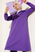 Yarım Fermuarlı Basıc Uzun Tunik Lila thumbnail 2