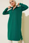 Yarım Fermuarlı Basıc Uzun Tunik Zümrüt Yeşili thumbnail 1
