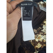 MANGO SUİT  PULLU PAYETLİ KAHVERENGİ PENYE ABİYE SIRT DEKOLTELİ ELBİSE - 8