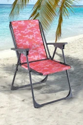 Full Reyon Dijital Baskılı Kamp Deniz Piknik Sandalyesi Pembe Kmj - 2