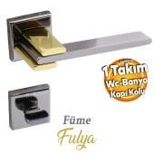 Fulya Lüx Füme Gold Kare Rozetli Wc-Banyo Uyumlu Kapı Kolu Sağa ve Sola Uygun Kapı Kolları 1 Takım thumbnail 1
