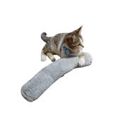 KEDİ OYUNCAĞI SARILMA YASTIĞI UYKU OYUNCAĞI KEDİ OTLU 30 CM PELUŞ  ( 1 ADET ) GRİ - 2