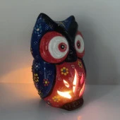 Buhurdanlık Baykuş Çini Mumluk Işık Ev Dekor Masa Özel Gün Hediye - 5