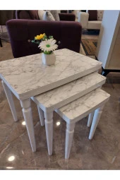 AKSET 3Lü Lüx Zigon Sehpa Beyaz Mermer Full Beyaz thumbnail 1