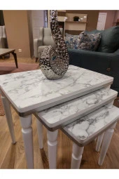 AKSET 3Lü Lüx Zigon Sehpa Beyaz Mermer Gümüş thumbnail 1