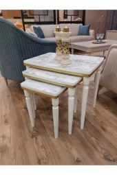 AKSET 3Lü Lüx Zigon Sehpa Beyaz Mermer Gold thumbnail 2