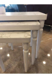 AKSET 3Lü Lüx Zigon Sehpa Beyaz Mermer Full Beyaz thumbnail 3