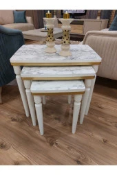 AKSET 3Lü Lüx Zigon Sehpa Beyaz Mermer Gold thumbnail 3