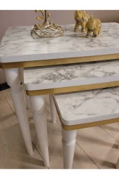 AKSET 3Lü Lüx Zigon Sehpa Beyaz Mermer Gold thumbnail 4