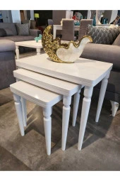 AKSET 3Lü Lüx Zigon Sehpa Full Beyaz - 2