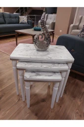 AKSET 3Lü Lüx Zigon Sehpa Beyaz Mermer Gümüş thumbnail 2