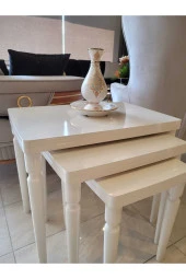 AKSET 3Lü Lüx Zigon Sehpa Full Krem - 1