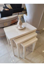 AKSET 3Lü Lüx Zigon Sehpa Full Krem - 2