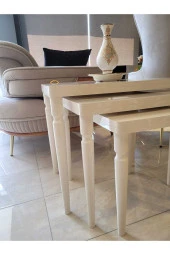 AKSET 3Lü Lüx Zigon Sehpa Full Krem - 4