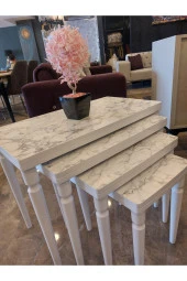 AKSET 4Lü Lüx Zigon Sehpa Beyaz Mermer Full Beyaz thumbnail 1