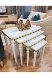 AKSET 4Lü Lüx Zigon Sehpa Beyaz Mermer Gold thumbnail 2