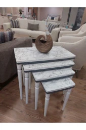 AKSET 4Lü Lüx Zigon Sehpa Beyaz Mermer Antrasit thumbnail 1