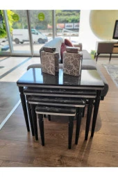 AKSET 4Lü Lüx Zigon Sehpa Siyah Mermer Gümüş thumbnail 1