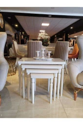 AKSET 4Lü Lüx Zigon Sehpa Full Krem - 3