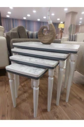 AKSET 4Lü Lüx Zigon Sehpa Beyaz Mermer Antrasit thumbnail 2