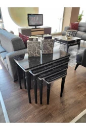 AKSET 4Lü Lüx Zigon Sehpa Siyah Mermer Gümüş thumbnail 2