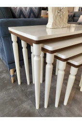 AKSET 4Lü Lüx Zigon Sehpa Krem Kahve thumbnail 2