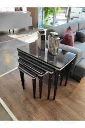 AKSET 4Lü Lüx Zigon Sehpa Siyah Mermer Gümüş thumbnail 3