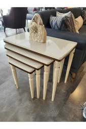 AKSET 4Lü Lüx Zigon Sehpa Krem Kahve thumbnail 4