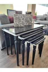 AKSET 4Lü Lüx Zigon Sehpa Siyah Mermer Gümüş thumbnail 4
