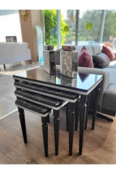 AKSET 4Lü Lüx Zigon Sehpa Siyah Mermer Gümüş thumbnail 5