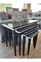 AKSET 4Lü Lüx Zigon Sehpa Siyah Mermer Gümüş thumbnail 6