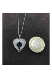 Bayan Gümüş Kaplama Paslanmaz Melek Kanadı Kalpli Kolye Yeni Tasarım Zincir Hediyeli 01 - 1