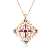 925 Ayar Gümüş Rose Etnik Desenli Madalyon Kolye thumbnail 3