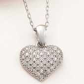 925 Ayar Gümüş Bombeli Kalp Kadın Kolye thumbnail 1