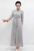 Moda Çizgi Gofre Elbise Gri - 2