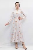 Moda Çizgi Desenli Elbise Turuncu - 1