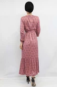 Moda Çizgi Çiçek Desenli Elbise - 4