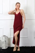 Moda Çizgi Kadın İp Askılı Bordo Uzun Gecelik 901 - 1