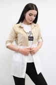 Moda Çizgi Pıt Pıt Desen İkili Takım Bej - 3