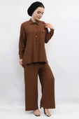 Moda Çizgi Zincir Aksesuarlı İkili Takım  Kahve - 3