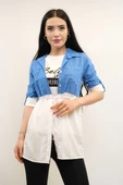 Moda Çizgi Pıt Pıt Desen İkili Takım İndigo - 1