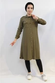 Moda Çizgi Tunik Gömlek Haki - 3