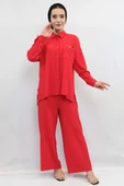 Moda Çizgi Zincir Aksesuarlı İkili Takım  Kırmızı - 5