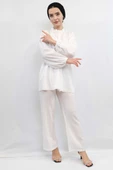 Moda Çizgili Robalı İkili Takım Ekru - 3