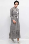 Moda Çizgi Ekose Elbise Siyah - 5