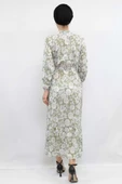 Moda Çizgi Çiçek Desenli  Pileli Elbise Mint - 2